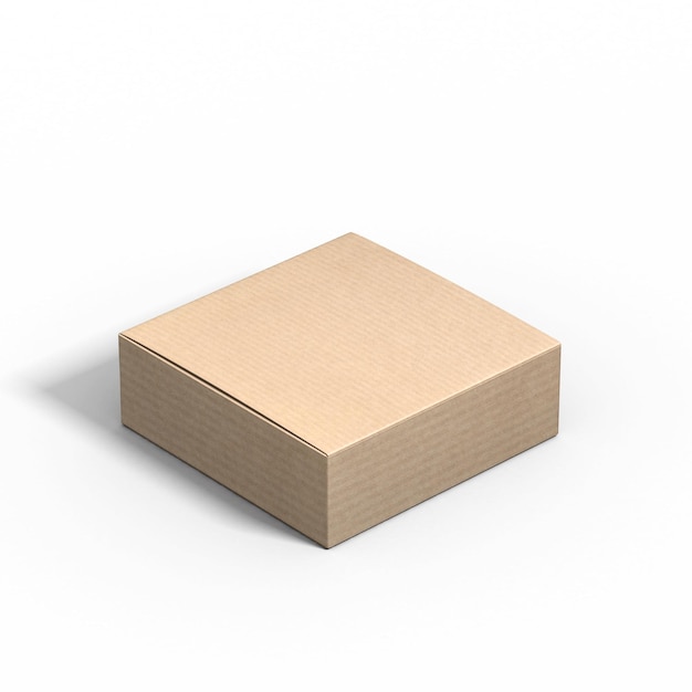 Caja de cartón cuadrada pequeña cerrada, representación 3d