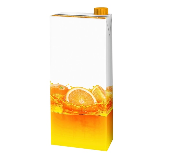 Caja de cartón de jugo de naranja aislada