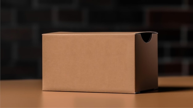Una caja de cartón marrón con fondo negro y las palabras "caja" en la parte superior.