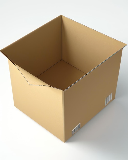 Una caja de cartón marrón con la tapa abierta.