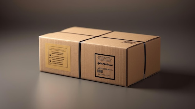 Caja de cartón minimalista con etiqueta de entrega generada por IA