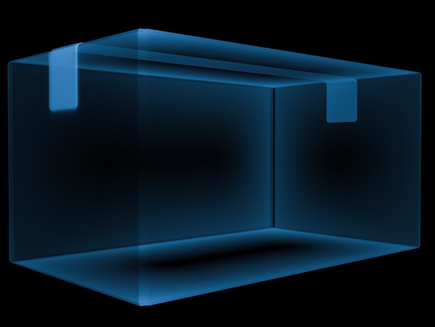 Caja de cartón de rayos x de representación 3D aislada en negro