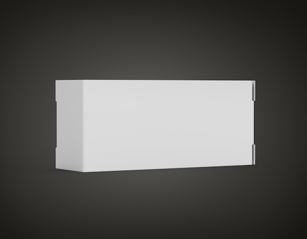 Caja de cartón rectangular blanca vacía Diseño simulado aislado en fondo negro Ilustración 3D