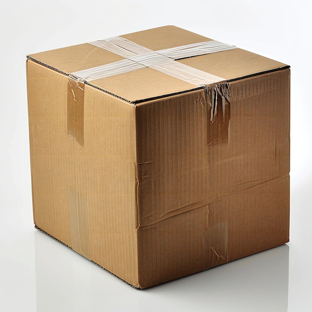 Foto caja de cartón sobre un fondo blanco