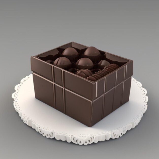 una caja de chocolate con chocolates en la parte superior