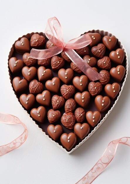 Caja de chocolate en forma de corazones sobre un fondo blanco Regalo de San Valentín IA generativa