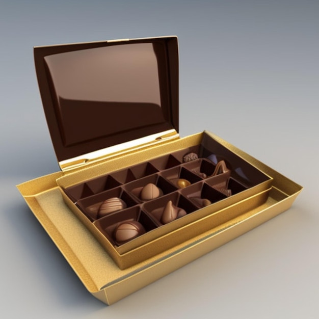 una caja de chocolates con chocolates en ella