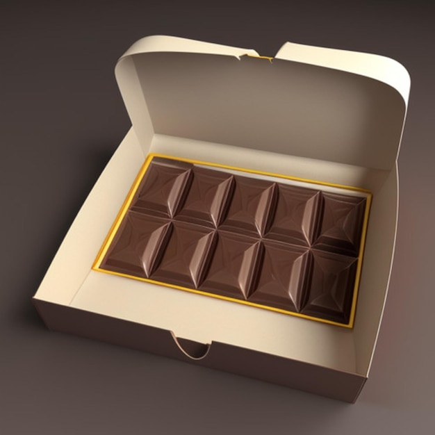 una caja de chocolates está abierta y tiene una franja dorada alrededor de la parte superior