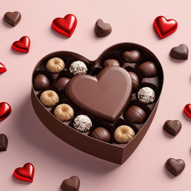 Foto una caja de chocolates en forma de corazón