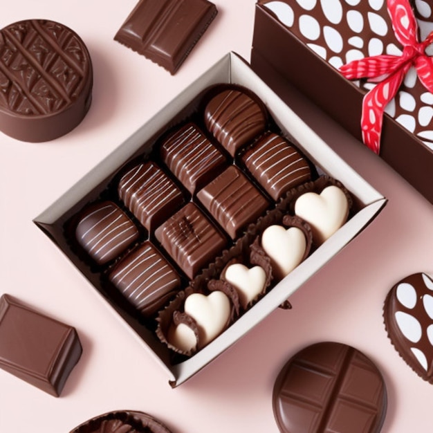 una caja de chocolates con galletas en forma de corazón