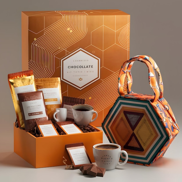 una caja de chocolates y otros artículos, incluido un generador de chocolate