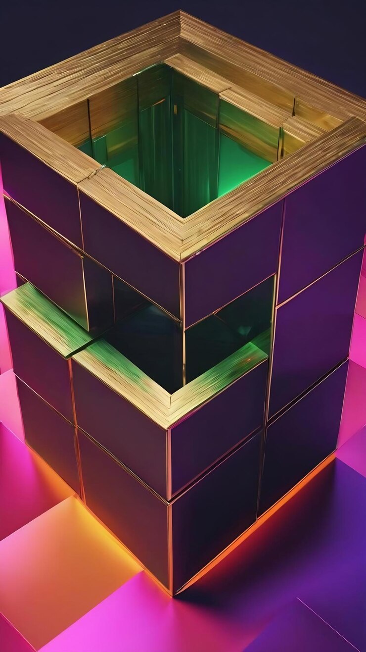 Foto caja cuadrada 3d muestra la forma de la ilustración abstracta en perspectiva