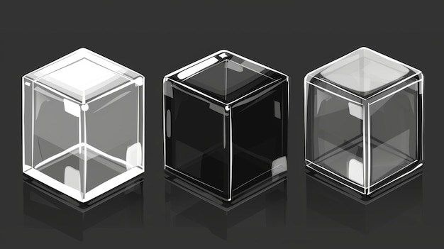 La caja de cubos de vidrio 3D moderna está aislada en un fondo transparente Es un bloque geométrico muy realista con reflejos Conjunto de polígonos de diseño de objetos acrílicos brillantes