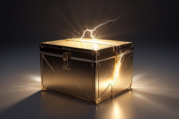 caja dorada con un destello de luz