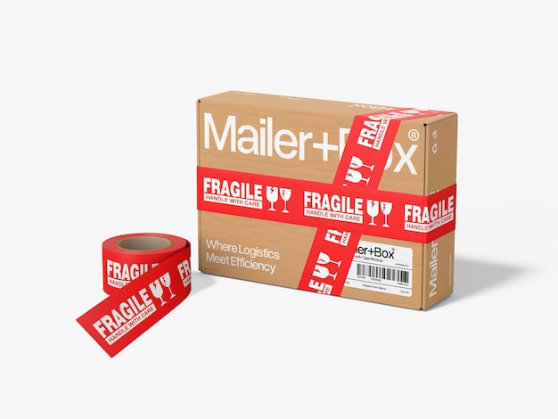 Caja de envío 3D con maqueta de cinta adhesiva