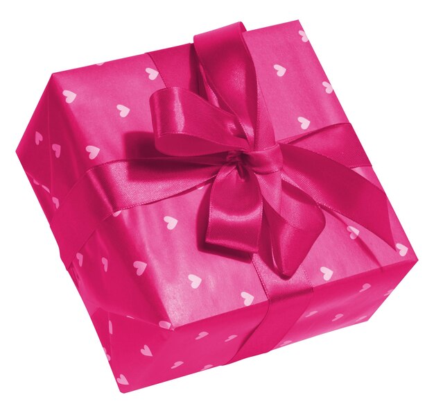 Foto la caja está envuelta en papel rosa y cinta rosa sobre un fondo blanco aislado