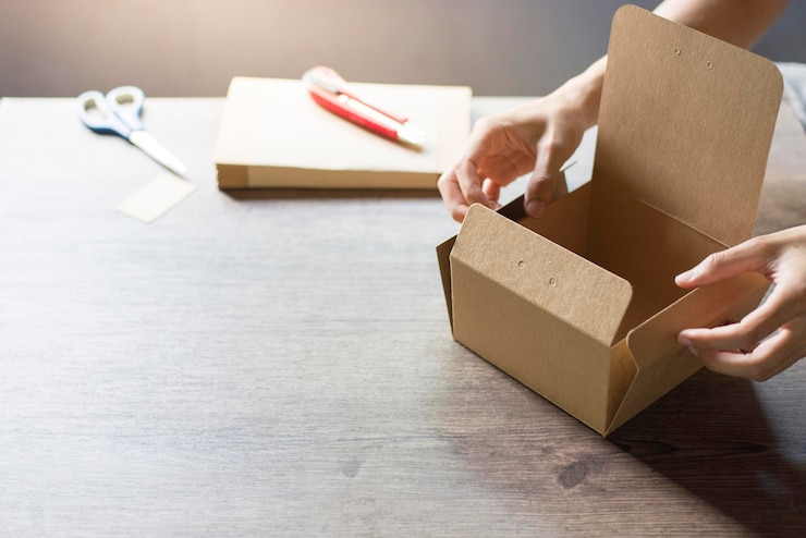 Foto caja de fabricación a mano recortada en la mesa