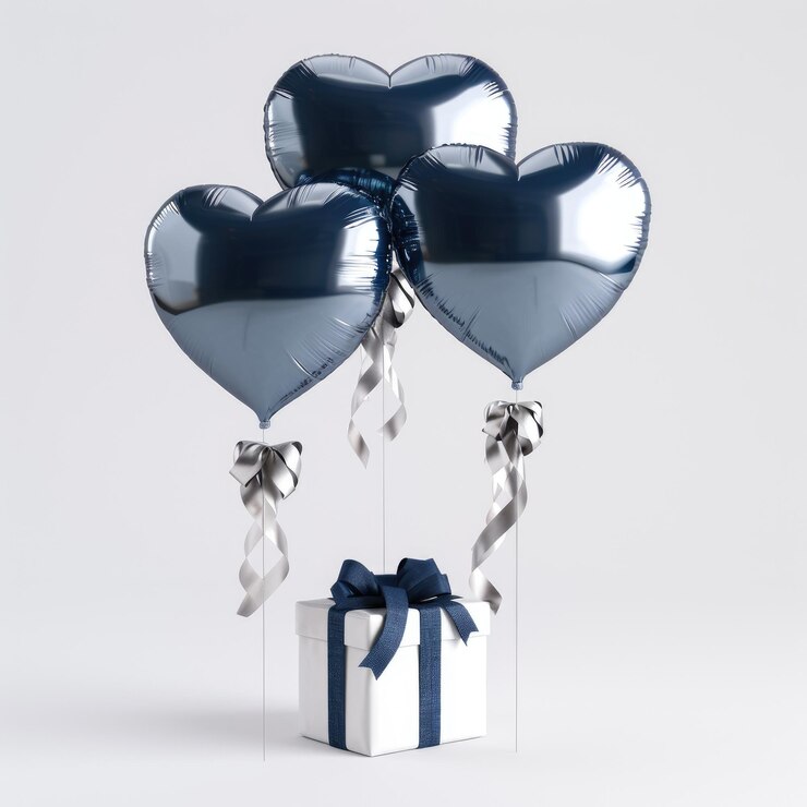 una caja en forma de corazón azul con una cinta atada a su alrededor