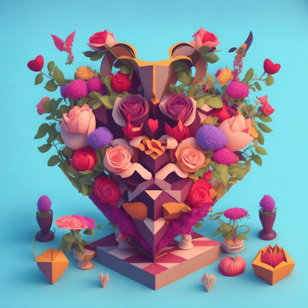 Una caja en forma de corazón con flores y una caja con una mariposa.