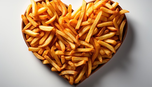 Foto una caja en forma de corazón que dice papas fritas