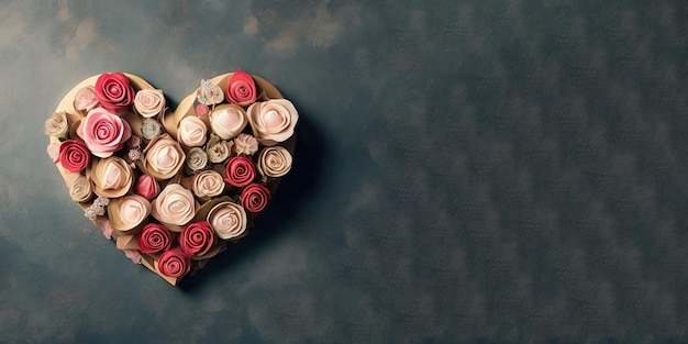 Una caja en forma de corazón con rosas en ella