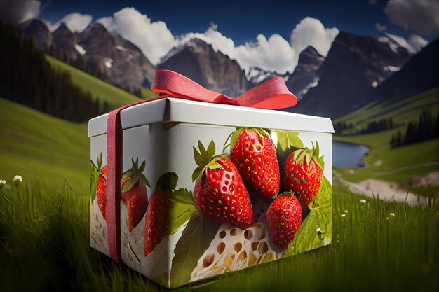 Caja con fresas ai generativo