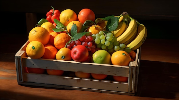 una caja de fruta con muchas frutas diferentes dentro de Generative Ai