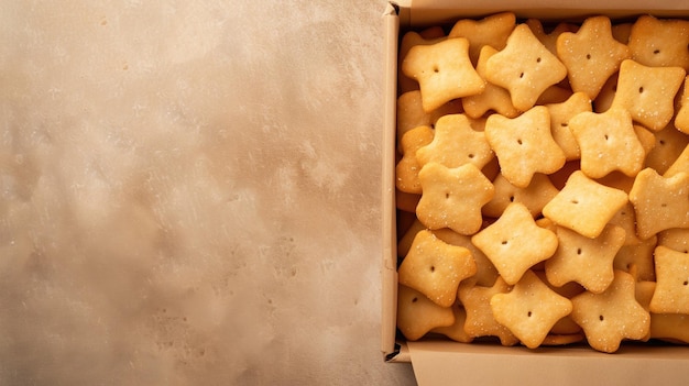 Una caja de galletas en un fondo cremoso