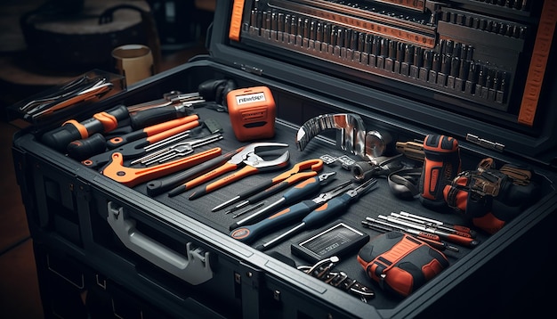 Una caja de herramientas bien organizada llena de herramientas esenciales