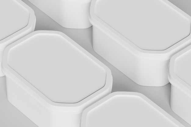 Caja de hojalata para envases de helados de alimentos aislados sobre un fondo gris Ilustración de renderización 3D
