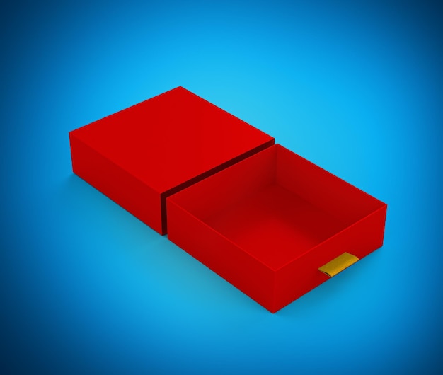 Caja de joyas roja con un cajón de tablas de oro abierto para proteger joyas delicadas Ilustración 3d