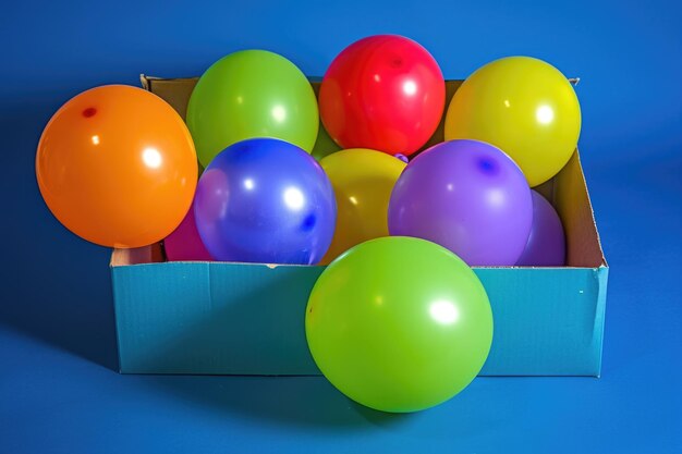 Foto una caja llena de globos de colores