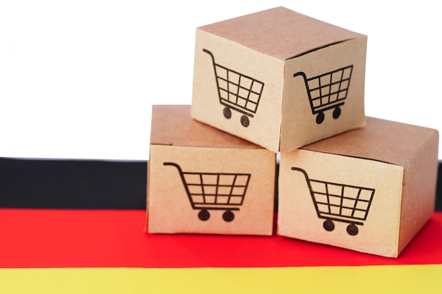 Caja con logo de carrito de compras y bandera de Alemania