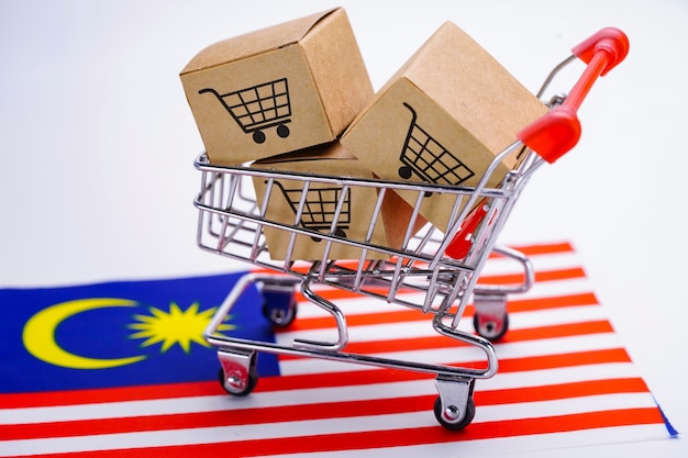 Caja con el logo del carrito de compras en la bandera de Malasia.