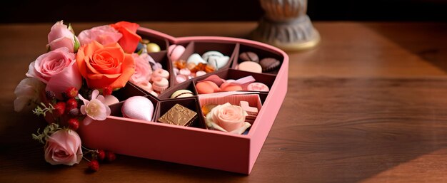 Una caja de macarons en forma de corazón