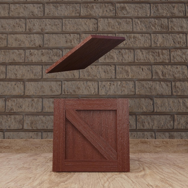 Caja de madera abierta de renderizado 3D