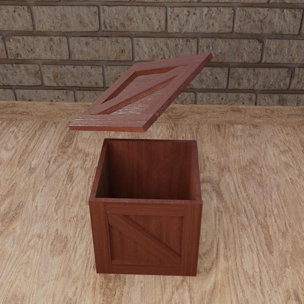 Foto caja de madera abierta de renderizado 3d