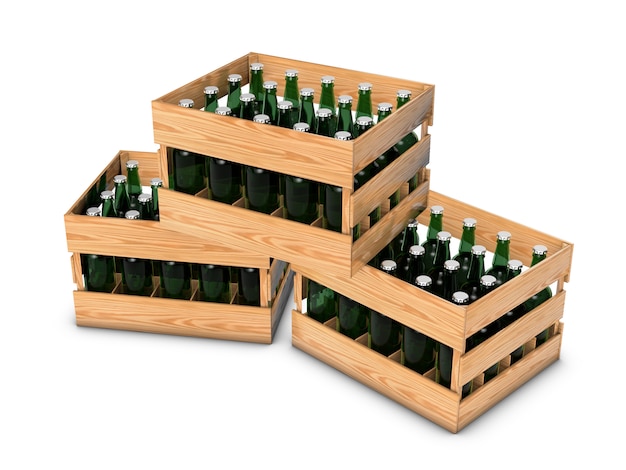 Caja de madera con botellas.