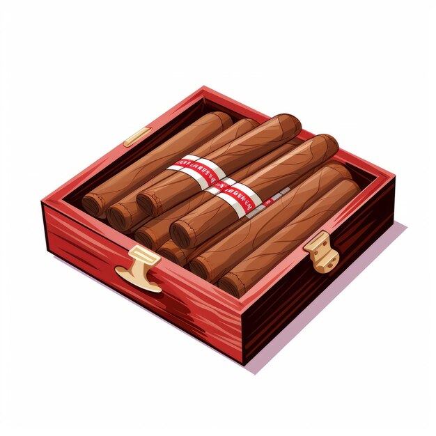 Foto caja de madera con cigarros aislados sobre un fondo blanco ilustración vectorial