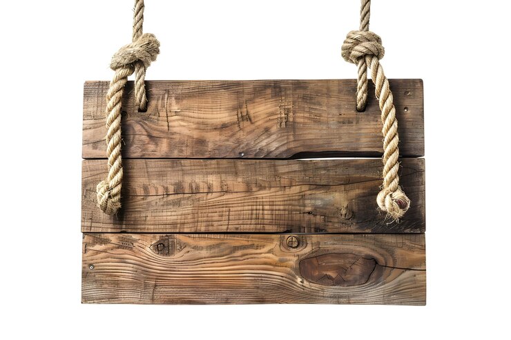 Foto una caja de madera con una cuerda y una cuerda colgando de ella