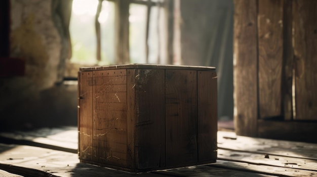 Foto una caja de madera con la letra x en ella está sentada en una mesa