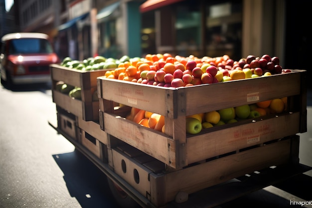 Una caja de madera de manzanas está llena de manzanas.