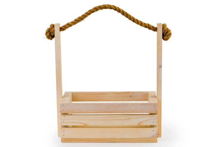 Foto una caja de madera vacía aislada sobre fondo blanco.