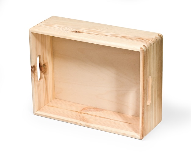 Foto caja de madera vacía aislado en blanco