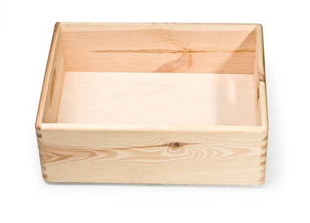 Caja de madera vacía aislado en blanco