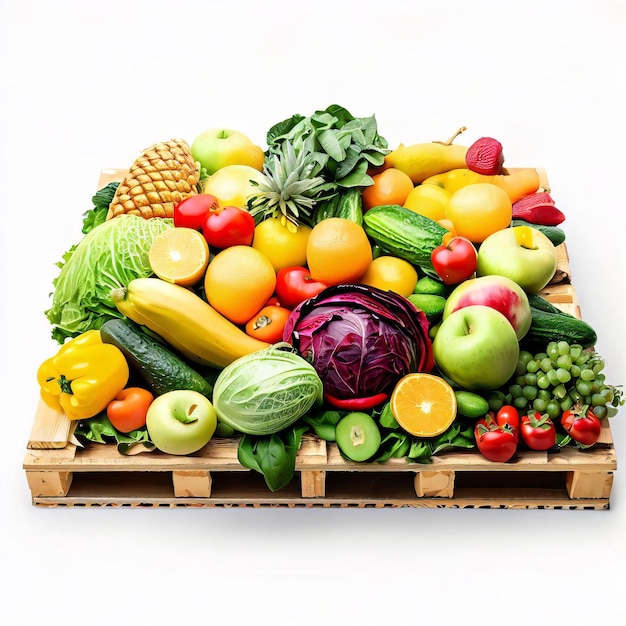 Foto una caja de madera con una variedad de frutas y verduras.