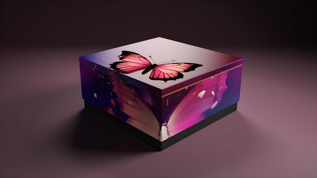 Una caja con una mariposa que dice "mariposa".