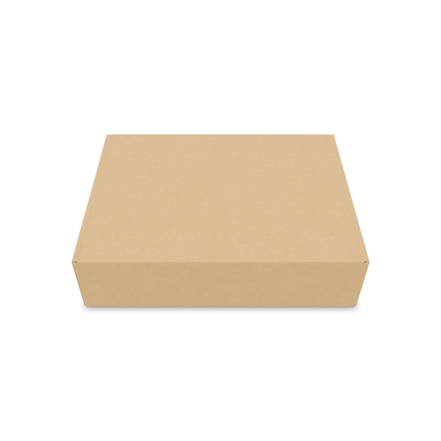 Una caja marrón con la tapa abierta sobre un fondo blanco.