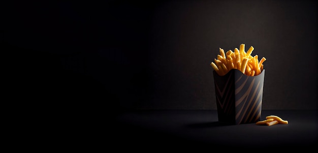 Foto una caja negra de papas fritas con una caja negra que dice 