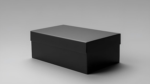 Una caja negra con una tapa negra se asienta sobre una superficie blanca.